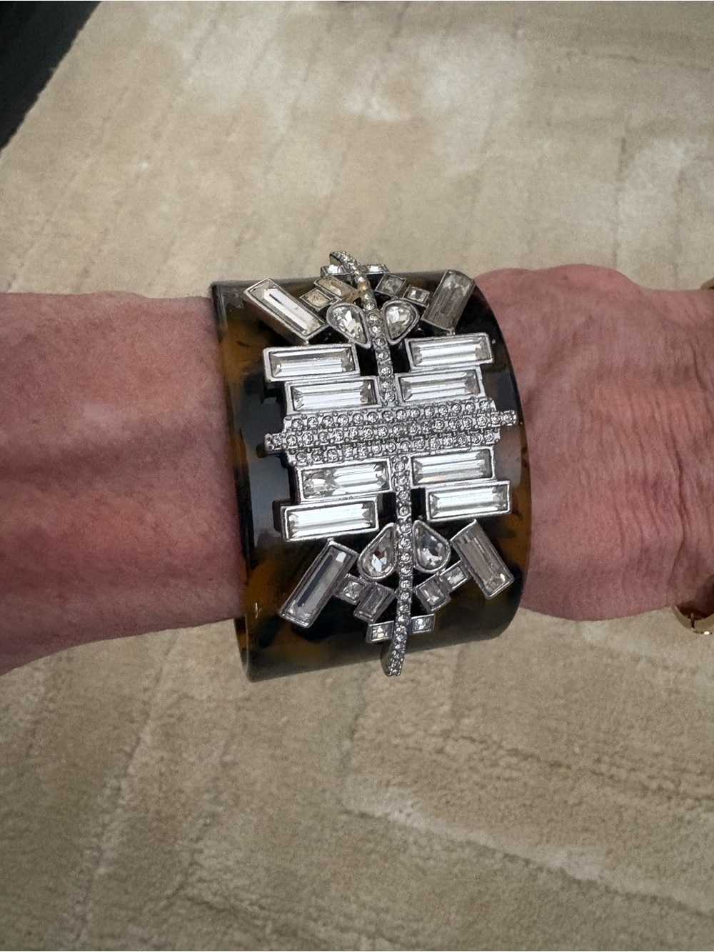 Lia Sophia Tortoiseshell Cuff Bracelet with Clear Crystal Motif